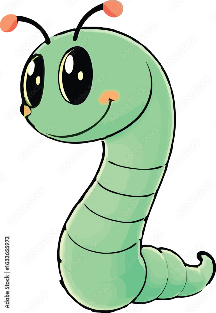 Fototapeta premium Cute cartoon a illustrator vector glow worm