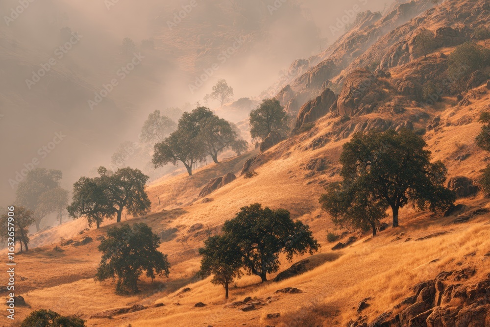 Fototapeta premium Wildfire Spreading Across a Dry California Hillside