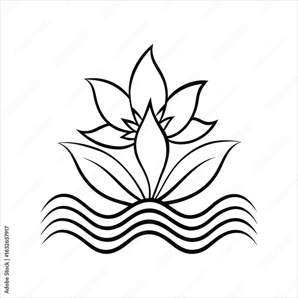 Obraz premium Stylized Botanical Line Drawing with Abstract Waves
