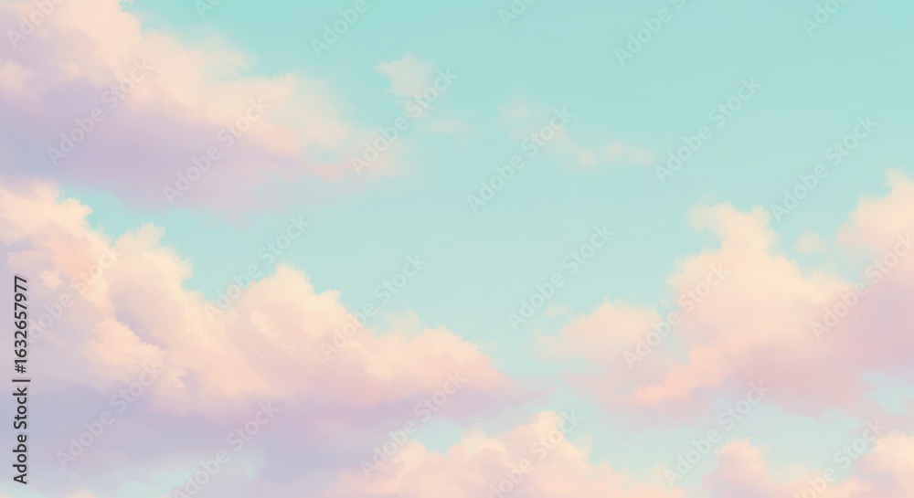Obraz premium Dreamy pastel sky with fluffy clouds background for soft aesthetic designs
