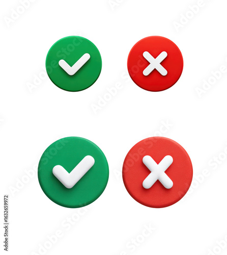 Green check marks and red crosses indicating correct and incorrect choices, isolated on transparent background