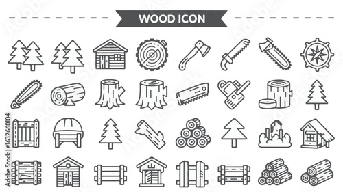 Forest industry icons featuring trees logs and tools wood lumber
