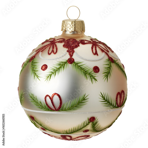Elegant Christmas bauble with red bows and green fir tree branches