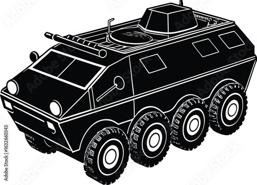 black armored vehicle, side view, outline clip art preview