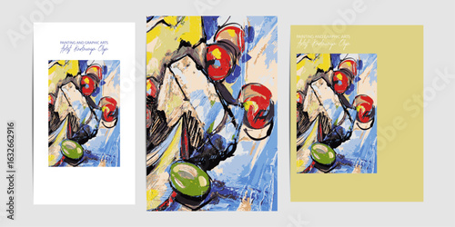 Set Artist Art painting abstract style paint brush impasto oil painting. Vector Art graphics