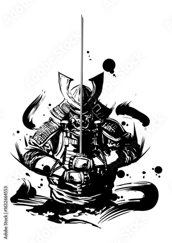 Samurai Resolve – Ink Painting of Warrior’s Determination