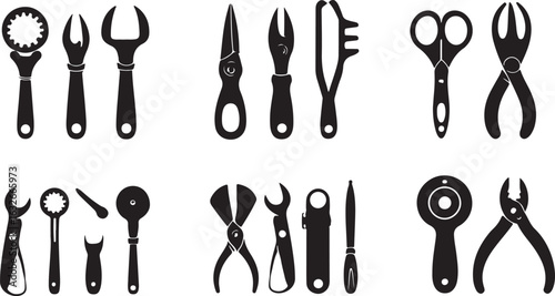 Diverse Array of Black and White Hand Tools Precision Instruments and Repair Equipment for Various Applications and Projects
