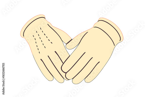 A minimalistic, detailed line-art illustration of two work gloves, dubbed Protective Pair, offers a clean and versatile design for various industrial and commercial applications
