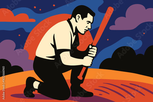 A carpenter's silhouette is seen working with a hammer for construction and craft design purposes