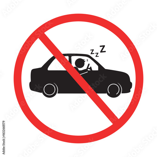 No Sleeping Driver Warning Sign, Prohibiting Drowsy Driving for Safety, Red Circle Prohibition Symbol