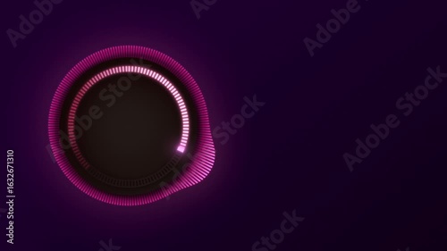 Futuristic red and pink technology loading or loading animation template. Glowing indicator in a dynamically changing ring. Fuchsia background. Horizontal. 4k.