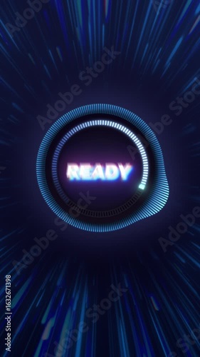 Futuristic loading animation template in a ring with a glowing indicator and a background of flying particles. Dynamic animation of neon 