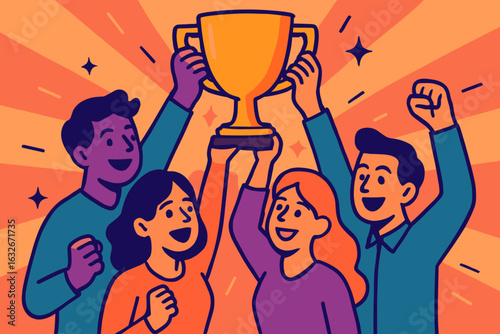 cheerful colleague company business suit cup manager background achievement diverse people happy business team success illustration group