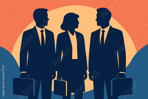Illustration of a diverse team of business professionals in silhouette form, created in vector style