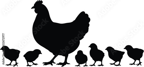 Hen with Chicks chicken baby chickens vector Silhouette 