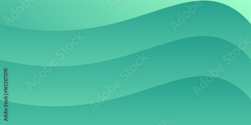 Vector illustration of abstract wavy layers in a fresh teal green gradient. The smooth, flowing shapes create a calming and modern background texture