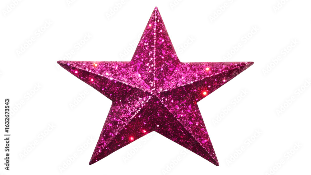 Obraz premium Photo of a single pink glittery star with five points, isolated on a transparent background, sparkling with light and ready for festive decoration or celebration