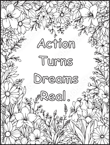 Daily motivation coloring page: Printable floral pattern: Inspiring words to color