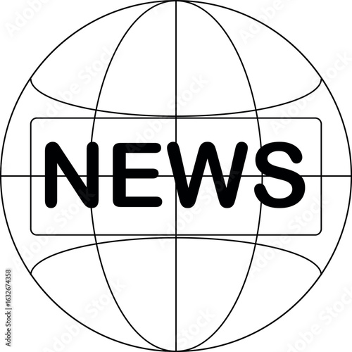 Vector illustration of globe with bold News text, global media and journalism concept icon in modern minimal outline style
