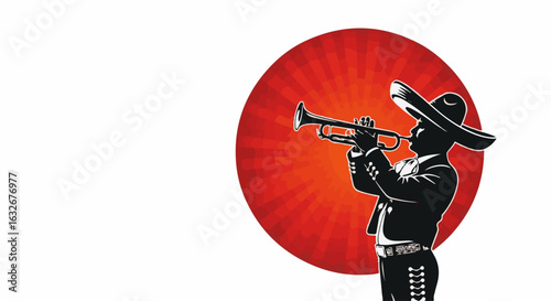 Mariachi Playing Trumpet for Mexican Independence Day Celebrations, Cultural Events, Fiesta Invitations, Patriotic Art, and Educational Materials