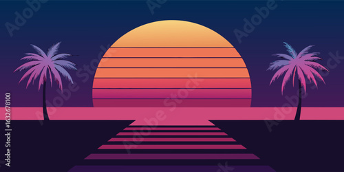 Vibrant retro miami inspired banner design featuring a gradient blend of electric teal and hot pink tones perfect for a stylish advertisement or promotional graphic
