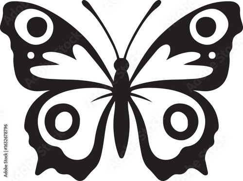 Butterfly silhouette with eye spots black and white, Insect graphic with bold eye markings