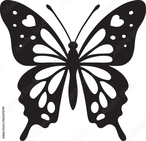 Butterfly with heart and dot patterns vector, Whimsical black and white insect design