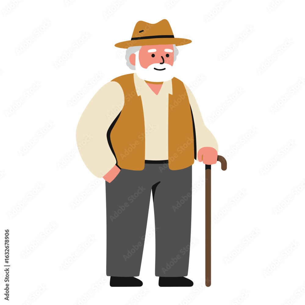 Senior man standing with cane and smiling in casual clothing Senior man standing with cane and smiling in casual clothing