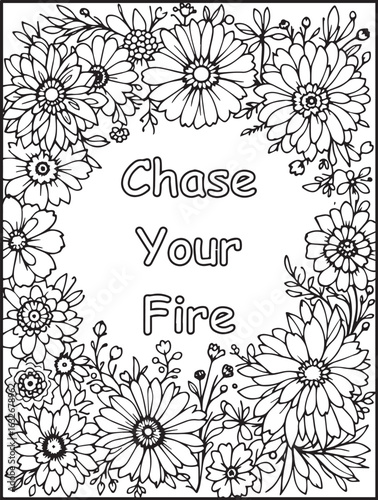 Daily motivation coloring page: Printable floral pattern: Uplifting quote to color