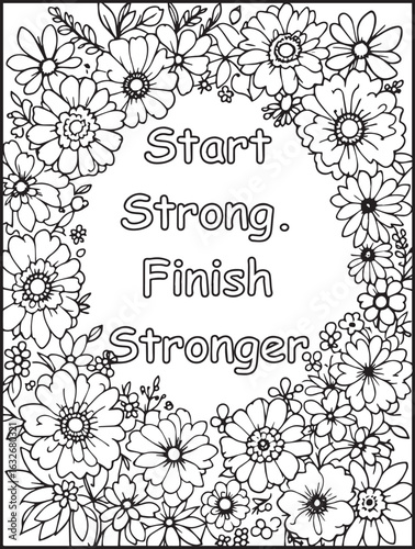Motivational floral coloring page: Printable Affirmation to color: Mindfulness saying for kids and adults
