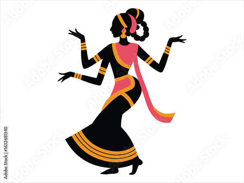 Dancing woman in traditional attire silhouette