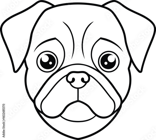 A cartoon vector portrait of a cute, brown, purebred puppy dog
