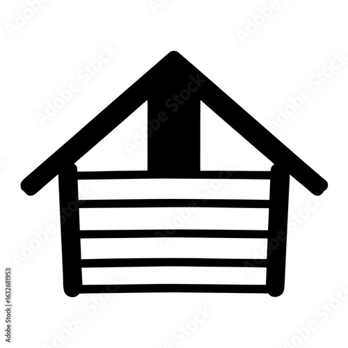 Black and white wooden shed vector illustration for storage building and garden house design