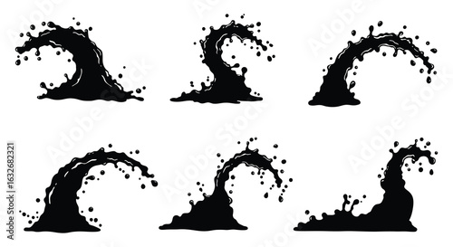 Collection of dynamic black ink splashes and fluid shapes in a striking silhouette style. vector design. Silhouette vector design illustration

