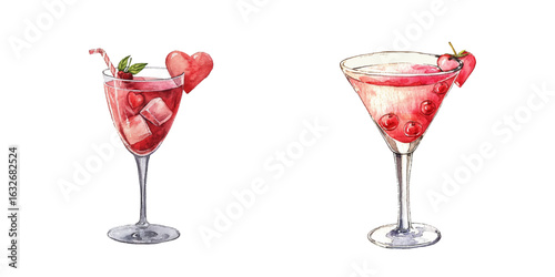 romantic valentine drink watercolor vector illustration