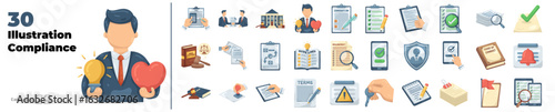 Compliance Editable illustration set. Vector illustration in modern style of compliance, check, inspecting, inspection, analysis, report etc