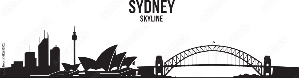 Fototapeta premium Sydney Australia Skyline Silhouette Vector Illustration with Buildings and Landmarks Design