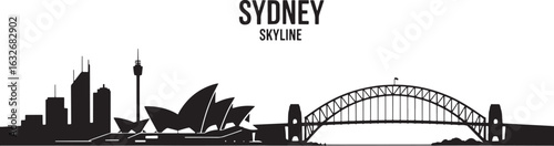 Sydney Australia Skyline Silhouette Vector Illustration with Buildings and Landmarks Design