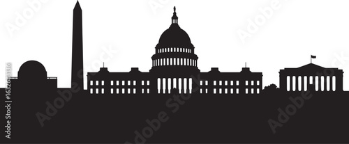 Washington DC Skyline Silhouette Vector Illustration with Iconic Landmarks and Transparent Backdrop