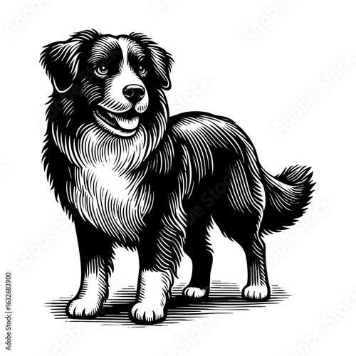 Engrave of golden retriever dog hand drawn black and white graphic vector illustration
