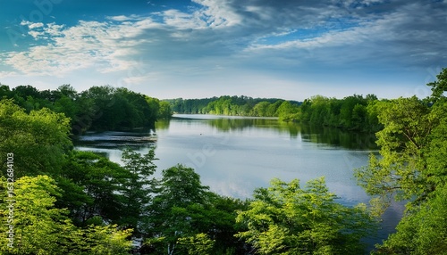 breathtaking view of the fox river in appleton wisconsin tranquil waters vibrant green vegetation natural beauty background design abstract