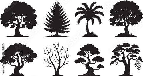 Diverse Tree Silhouettes Collection A Variety of Deciduous Evergreen and Palm Trees in Vector Format