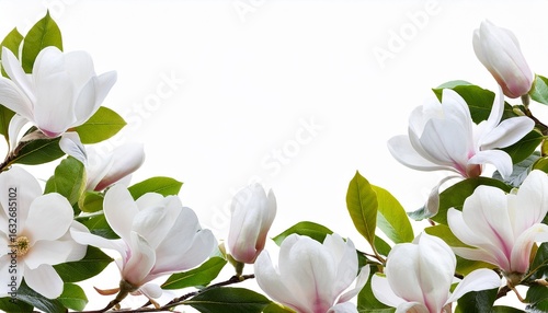 white magnolia blossoms branch border