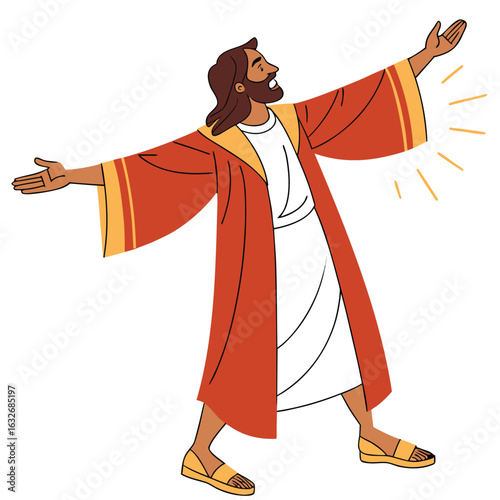 Biblical figure with arms raised in exaltation and joyful worship silhouette