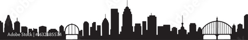 City Skyline Silhouette with Detailed Buildings and Structures for Urban Landscape Designs