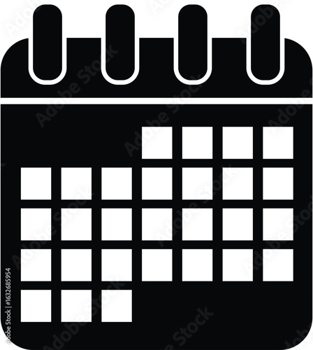 Calendar vector icon isolated on white, Calendar icons set in black. Day calendar elements icons set. Black and white calendar Vector illustration icon. Date and number symbol. editable eps file.