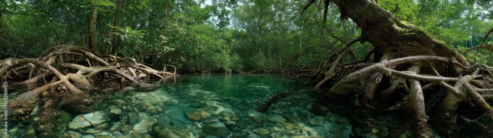 Fototapeta premium Exploring mangrove serenity nature hdr panorama