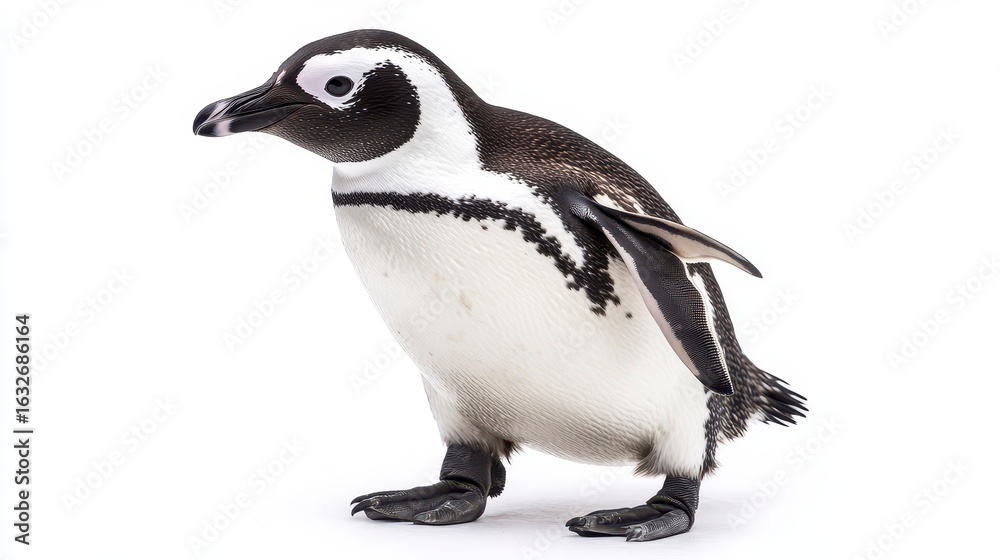 Obraz premium Cute Penguin Standing on a White Background with Flippers Raised