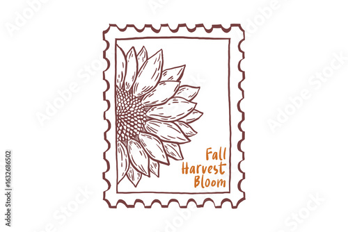 Fall Harvest Bloom – Sunflower Autumn Fall Stamp Hand-drawn SVG Design 