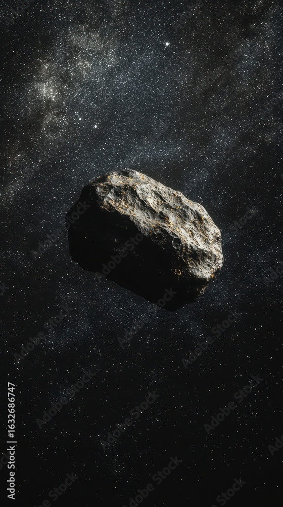Naklejka premium Asteroid Floating in Cosmic Space with Stars and Galaxy Background